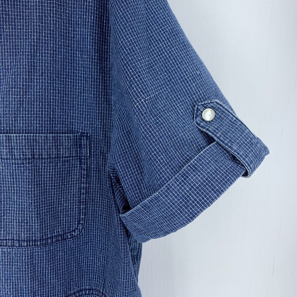 White Stag Womens XL Pearl Snap Denim Shirt Dress Blue White Check Midi WS518413 - Picture 6 of 9
